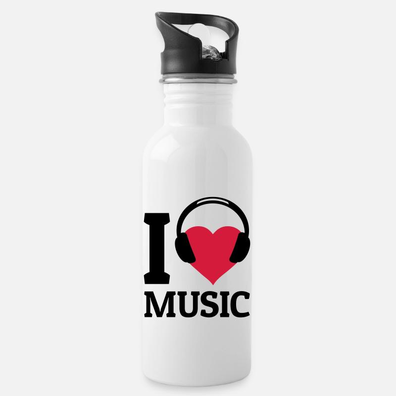 I love Music - Gourde avec paille intégrée - blanc