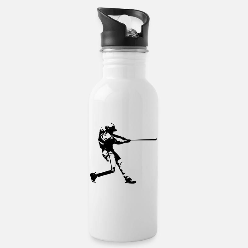 Baseball - Baseballspieler - Trinkflasche mit integriertem Trinkhalm - Weiß