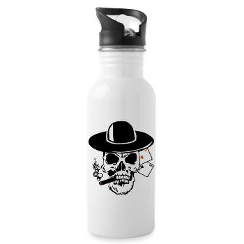 poker death head as card - Water bottle with straw - white - Right
