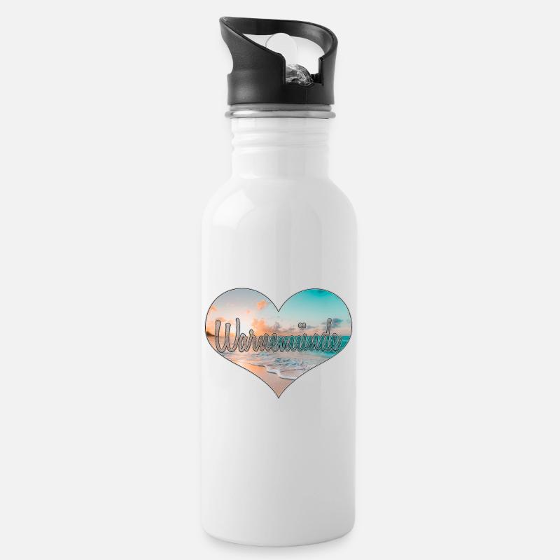 Warnemünde Herz | Yolo-Artwork - Trinkflasche mit integriertem Trinkhalm - Weiß