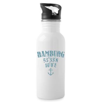 Hamburg Koordinaten - Trinkflasche mit integriertem Trinkhalm - Weiß - Rechts