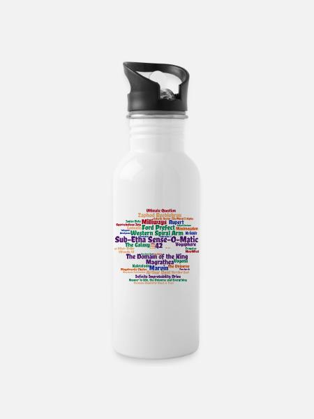 Sci Fi Wortwolke mit 42 - Trinkflasche mit integriertem Trinkhalm - Weiß
