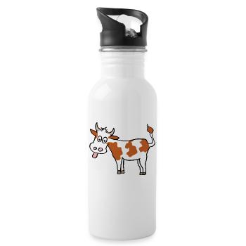 lustige Kuh - Trinkflasche mit integriertem Trinkhalm - Weiß - Rechts