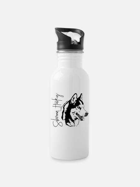 SIBERIAN HUSKY Hundeportrait Hunde Hund Wilsigns - Trinkflasche mit integriertem Trinkhalm - Weiß