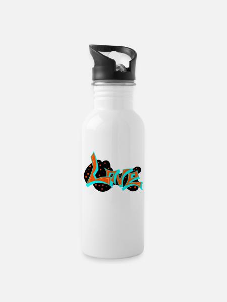 Love art - Trinkflasche mit integriertem Trinkhalm - Weiß