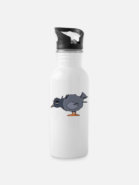 Müde Taube - Trinkflasche mit integriertem Trinkhalm - Weiß