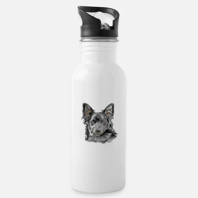 Australian Shepherd - Trinkflasche mit integriertem Trinkhalm - Weiß