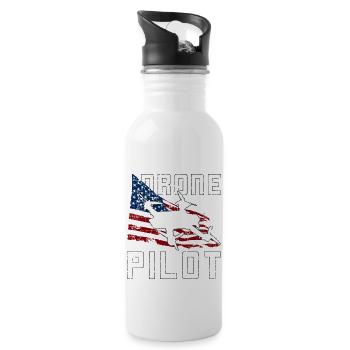 Quadrocopter drone in front of the US flag for pilots - Water bottle with straw - white - Right