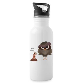 Euh miaou?! Cadeau drôle d'oiseau et de ver - Gourde avec paille intégrée - blanc - Droite