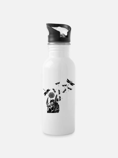 Dragonflies - Water bottle with straw - white
