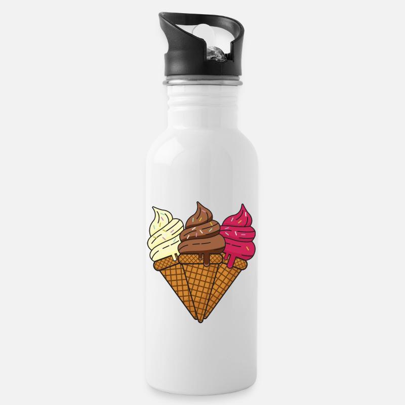 Ice cream - Water bottle with straw - white