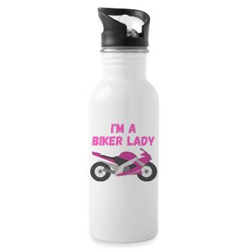 biker lady Bike Geschenk Geschenkidee Motorrad - Trinkflasche mit integriertem Trinkhalm - Weiß - Rechts