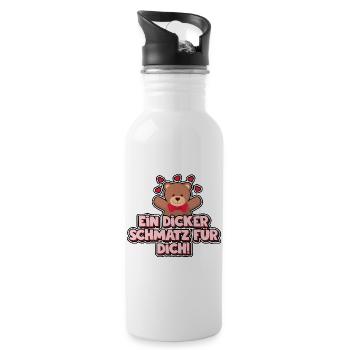Ein dicker Schmatz für dich! Bär - Bären - Trinkflasche mit integriertem Trinkhalm - Weiß - Rechts