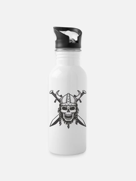 Viking Skull Swords Skull Northern - Water bottle with straw - white