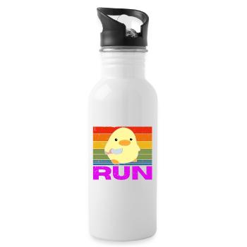 Race Run Duck with Knife Meme Funny Saying Fun - Water bottle with straw - white - Right