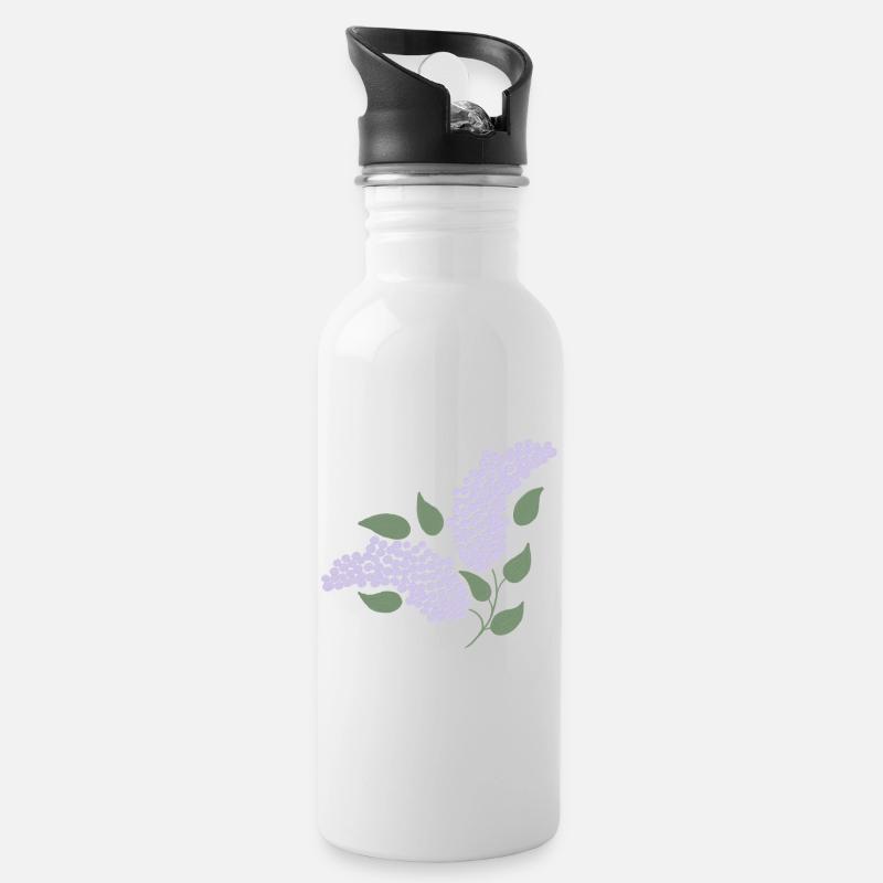 Flieder - Trinkflasche mit integriertem Trinkhalm - Weiß