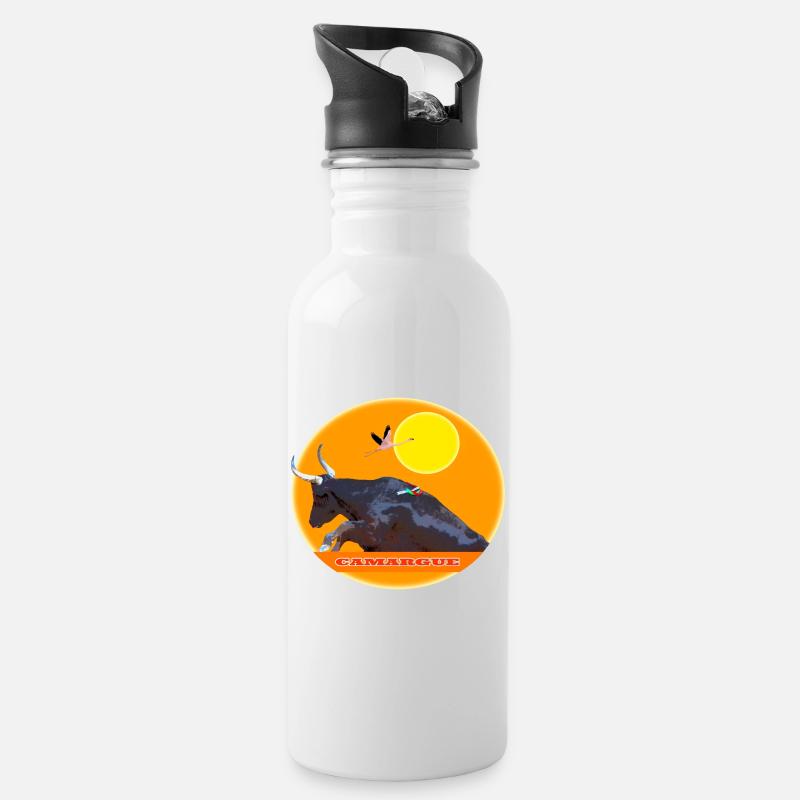 Taureau de Camargue saute la barrière - Gourde avec paille intégrée - blanc