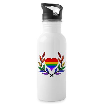 Lorbeerkranz Gay Pride Herz Regenbogenfahne LGBT - Trinkflasche mit integriertem Trinkhalm - Weiß - Rechts
