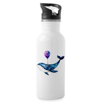 Wal Luftballon Whale Balloon Watercolor Shirt - Water bottle with straw - white - Right