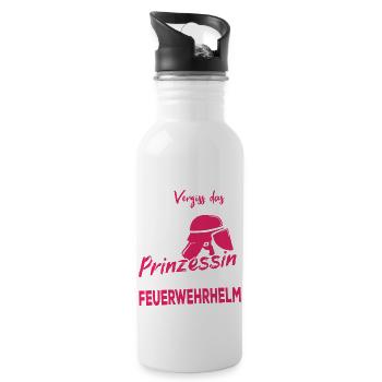 Feuerwehr Prinzessin Feuerwehrfrau - Trinkflasche mit integriertem Trinkhalm - Weiß - Rechts