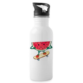Skater Melon skateboard douce illustration cool - Gourde avec paille intégrée - blanc - Droite
