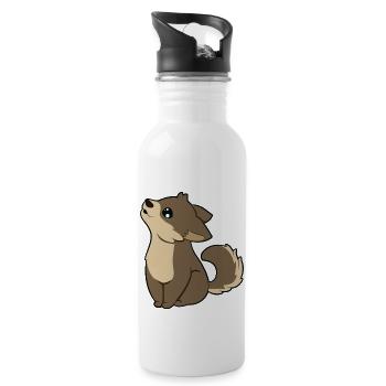 wolf - Water bottle with straw - white - Right