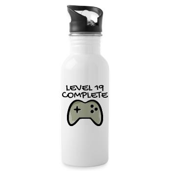 19 Birthday - Level 19 Complete - Gamer 19 years - Water bottle with straw - white - Right