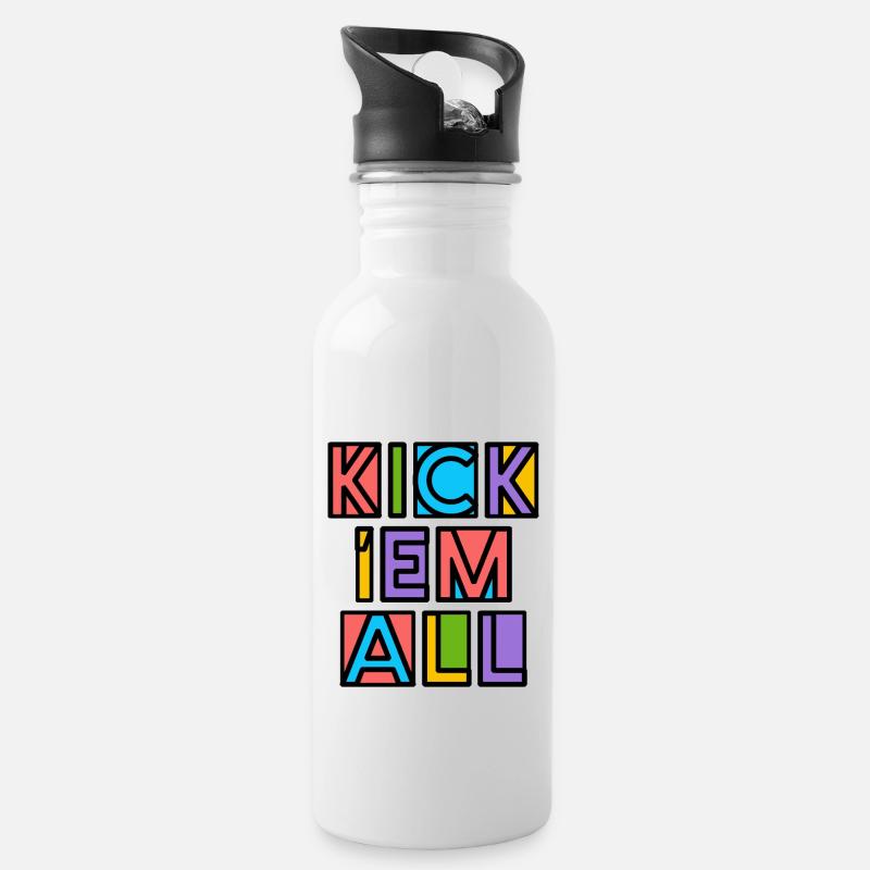Kick 'Em All - Trinkflasche mit integriertem Trinkhalm - Weiß
