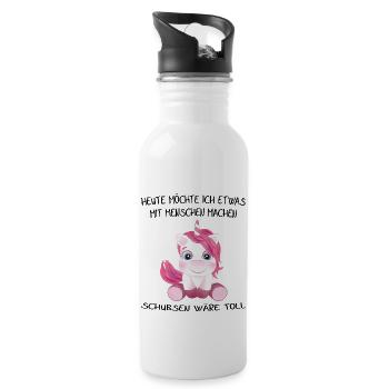 Einhorn heute möchte ich was mit menschen machen - Trinkflasche mit integriertem Trinkhalm - Weiß - Rechts