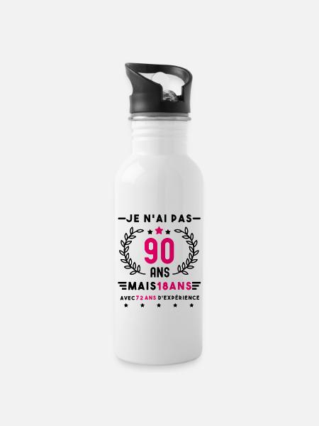 cadeau anniversaire 90 ans femme humour - Gourde avec paille intégrée - blanc