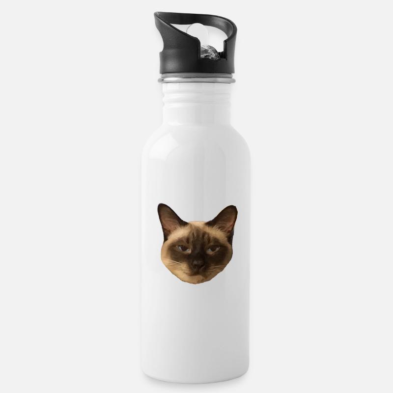 Siamkatze - Trinkflasche mit integriertem Trinkhalm - Weiß