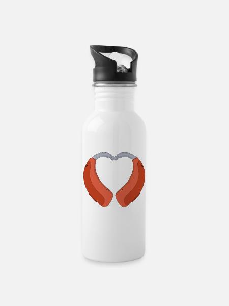 Herzförmiges Hörgerät - Trinkflasche mit integriertem Trinkhalm - Weiß