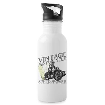 Retro sidecar motorcycle Speed & Power - Water bottle with straw - white - Right