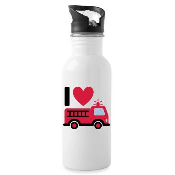 I love firefighters (fire truck with ladder) - Water bottle with straw - white - Right