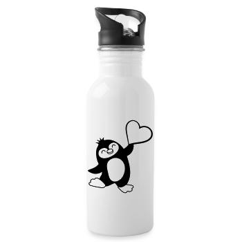 Herz zeigender freundlicher Pinguin - Trinkflasche mit integriertem Trinkhalm - Weiß - Rechts
