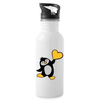 Friendly penguin shows heart - Water bottle with straw - white - Right