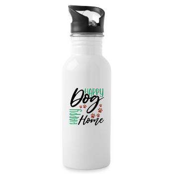 Dog Humor Happy Dog Happy Home Dog Lover Gift - Water bottle with straw - white - Right
