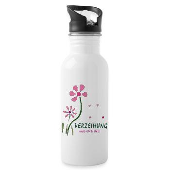 Verzeihung, Blumen - Trinkflasche mit integriertem Trinkhalm - Weiß - Rechts