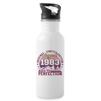 Original August 1983 39th Birthday Fun Gift - Water bottle with straw - white - Right