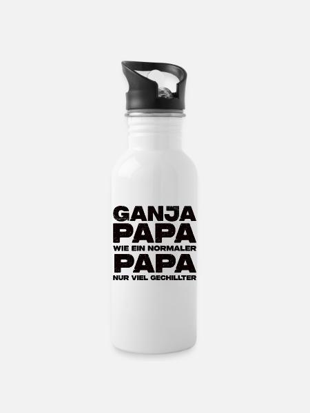 Ganja Papa - Trinkflasche mit integriertem Trinkhalm - Weiß
