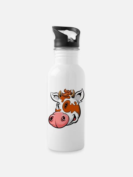 Vache de dessin animé - Gourde avec paille intégrée - blanc