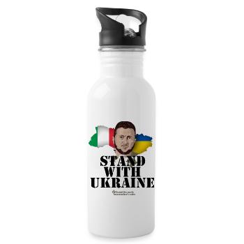 Ukraine Italia Stand with Ukraine - Trinkflasche mit integriertem Trinkhalm - Weiß - Rechts