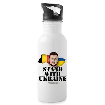 Ukraine Belgien Stand with Ukraine - Trinkflasche mit integriertem Trinkhalm - Weiß - Rechts