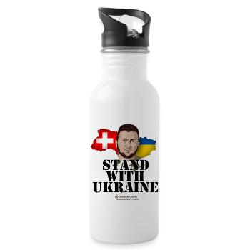 Ukraine Schweiz Unterstützer Design - Trinkflasche mit integriertem Trinkhalm - Weiß - Rechts