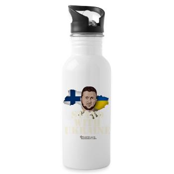 Ukraine Suomi Stand with Ukraine - Trinkflasche mit integriertem Trinkhalm - Weiß - Rechts