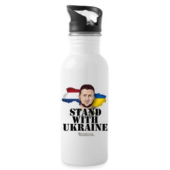 Ukraine T-Shirt Netherlands Stand with Ukraine - Water bottle with straw - white - Right