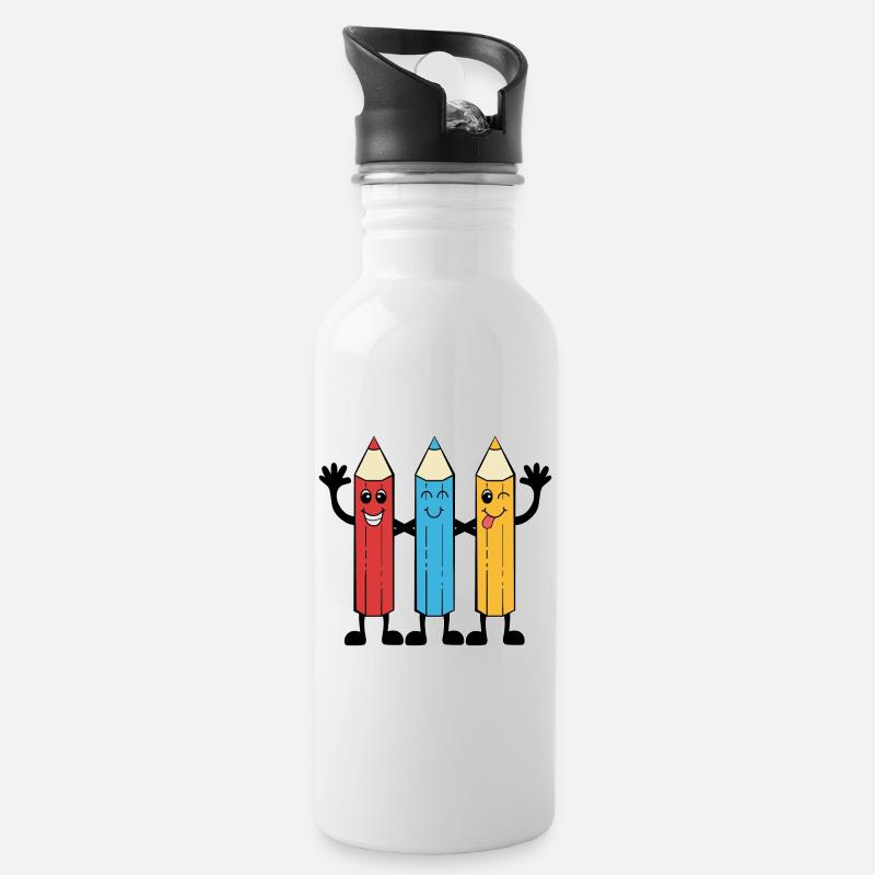 Colored pencils comic style - Water bottle with straw - white
