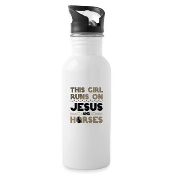 Horse Lover Girl Runs on Jesus and Horses - Water bottle with straw - white - Right
