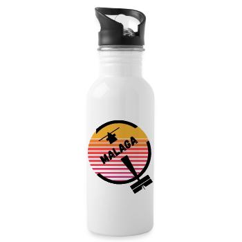 Malaga Beach Spain Plane Sun Retro Holidays - Water bottle with straw - white - Right