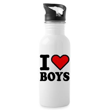I love boys - Water bottle with straw - white - Right